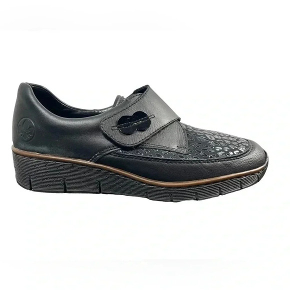 Rieker Glucksburg Velcro Black Brown Shoes  Size 39/8.5 - Picture 1 of 10